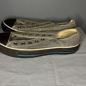 brown plaid low top converse